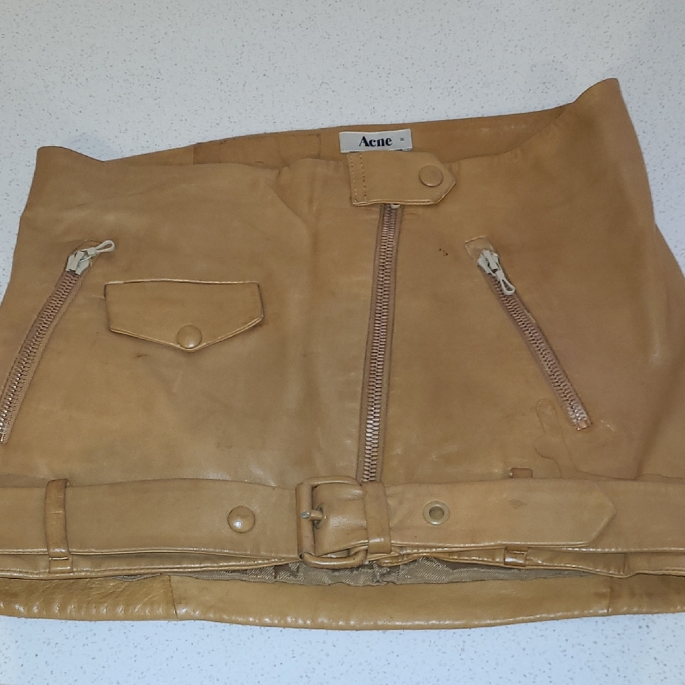 Acne Camel Mini Skirt with Zipper Details